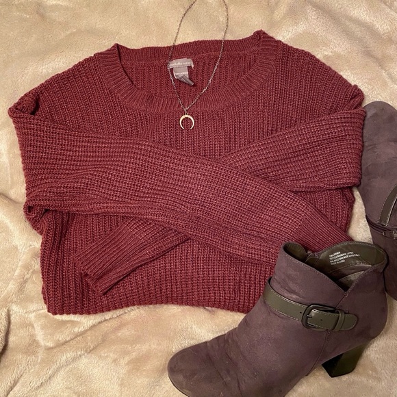 Charlotte Russe Burgundy Waffle Sweater - Picture 1 of 7